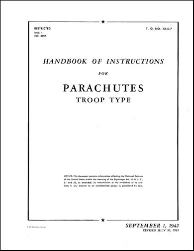 Us Government Parachutes Troop Type 1942 Handbook Of Instructions (13-5-7) 1