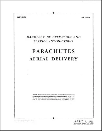 Us Government Parachutes Aerial Delivery1943 Operation & Maintenance (13-5-4) 1