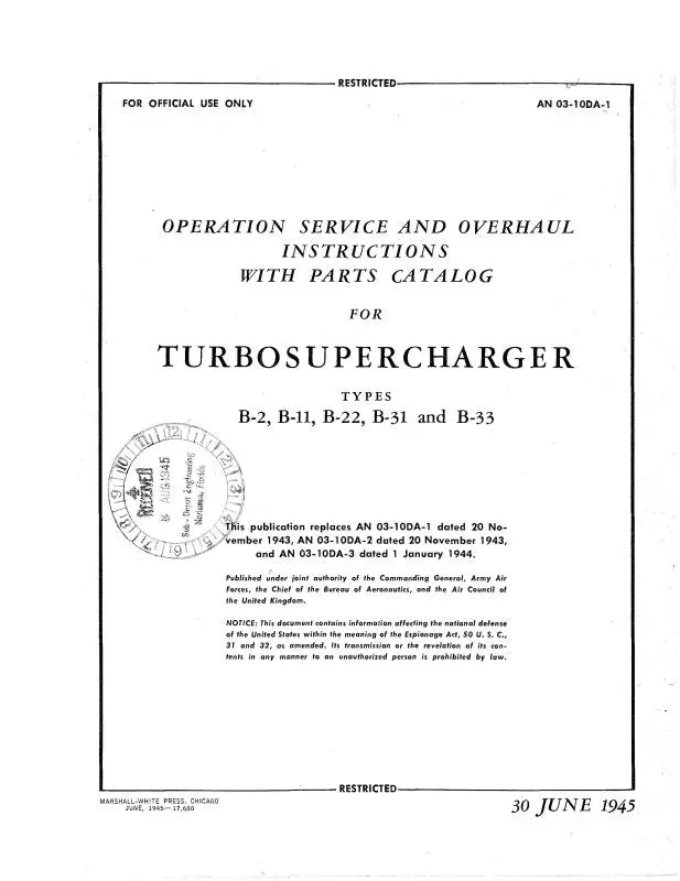 General Electric Company B-2, B-11, B-22, B-31, B-33 Operation Service & Overhaul Instructions W-Parts (03-10Da-1) 1