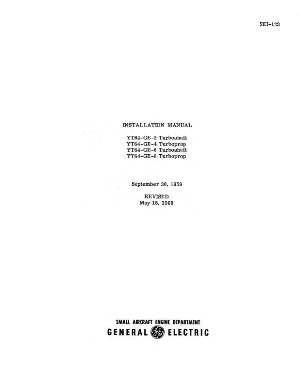General Electric Company Yt64-Ge-2, -4,-6,-8 1959 Installation Manual (Sei-123) 1