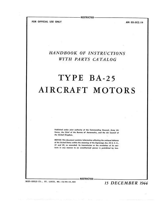 General Electric Company Ba-25 Aircraft Motors Instructions With Parts Catalog (03--5Cc-19) 1