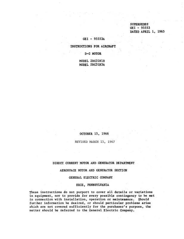 General Electric Company D-C Motor 1965 Instruction Manual (Gei-9553) 1