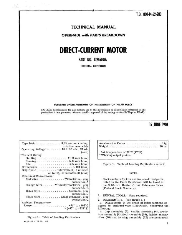 General Controls Direct Current Motor 1960 Overhaul With Parts Breakdown (8D1-14-52-183) 1