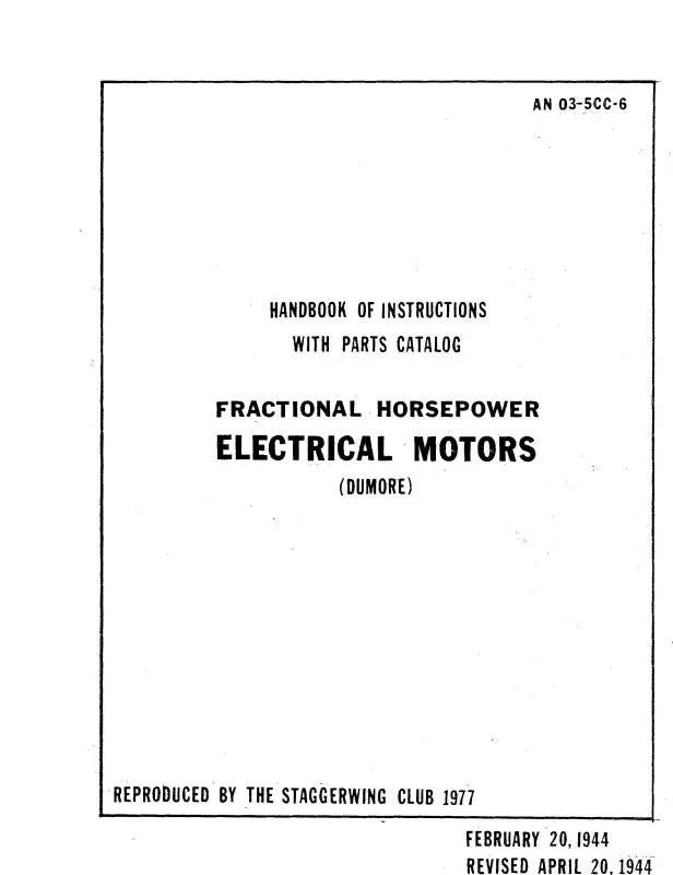 Dumore Electrical Motors 1944 Hb Of Instructions With Parts Catalog (03-5Cc-6) 1