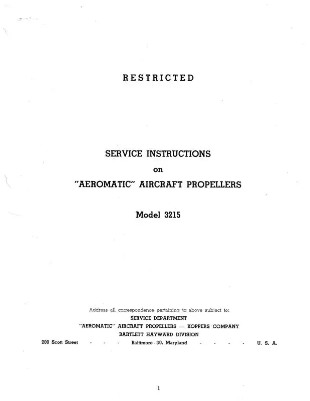 Aeromatic Propellers Model 3215 Maintenance Instructions (A73215-M-C) 1