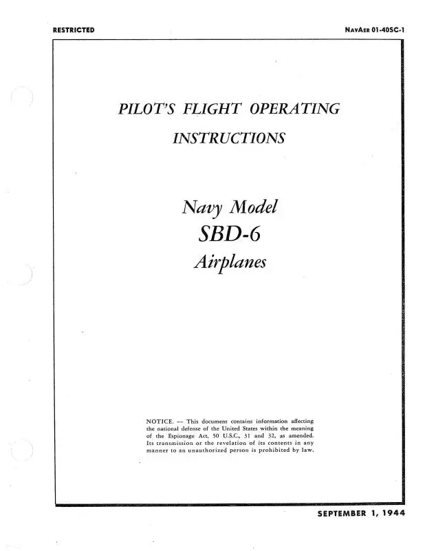Mcdonnell Douglas Sbd-6 Series 1944 Flight Manual (01-40Sc-1) 1