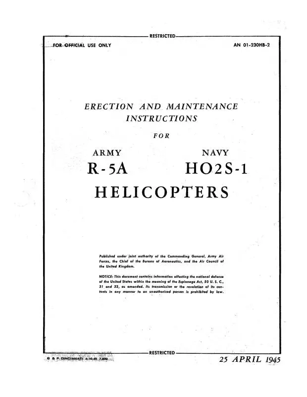 Bell Helicopter Army R-5A, Navy Ho2s-1 1945 Erection & Maintenance 1