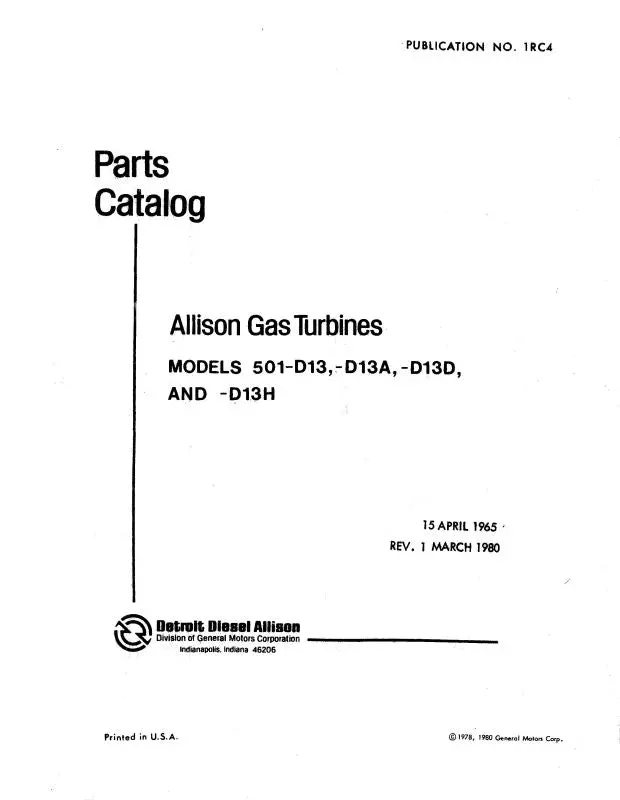 Allison 501-D13, -D13a, -D13d, -D13h Parts Catalog (1Rc4) 1