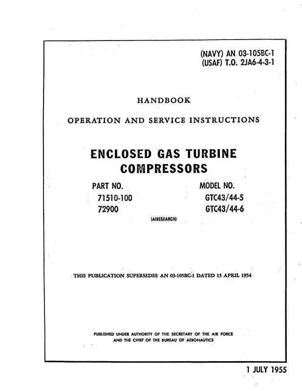 Garrett Gtc43-44-5, 44-6 1955 Operation & Maintenance Manual (03-105Bc-1) 1