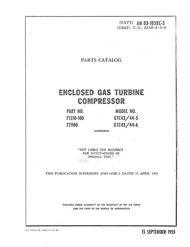 Garrett Gtc43-44-5, 44-6 1955 Parts Catalog (03-105Bc-3) 1