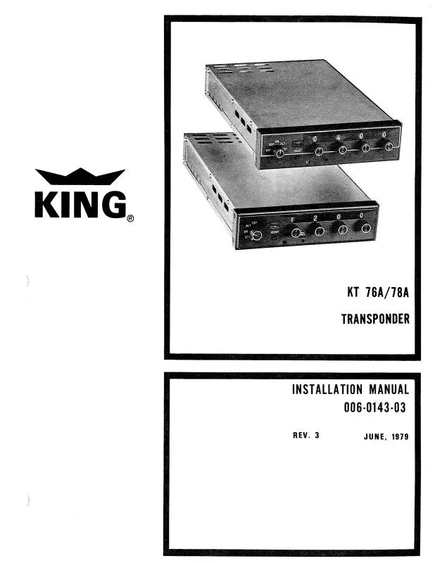 King Kt76a,78A Transponder 1979 Maintenance, Installation (006-0143-03) 1