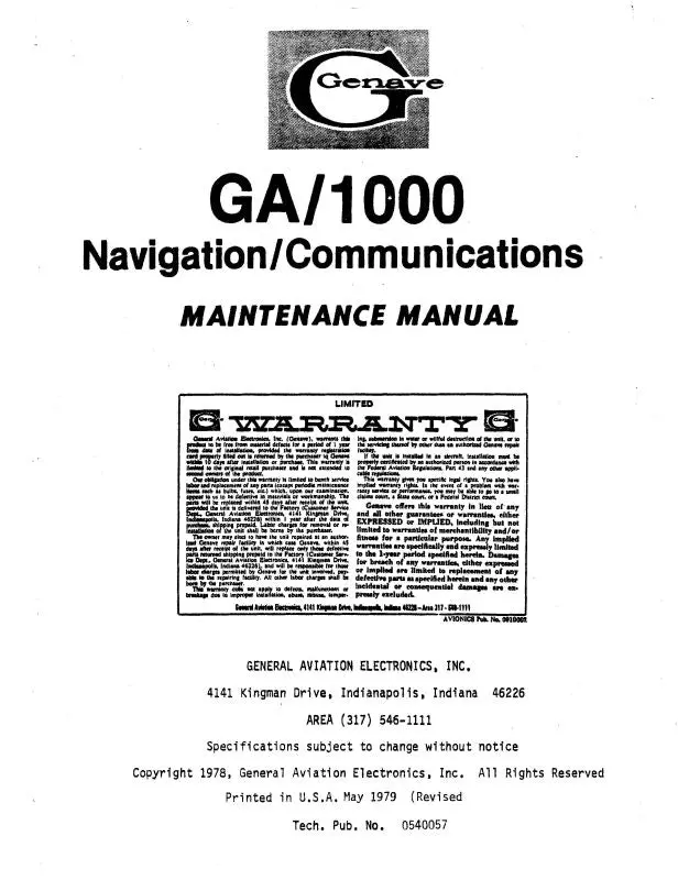 Genave Ga-1000 Navigation-Comm Maintenance Manual (540057) 1