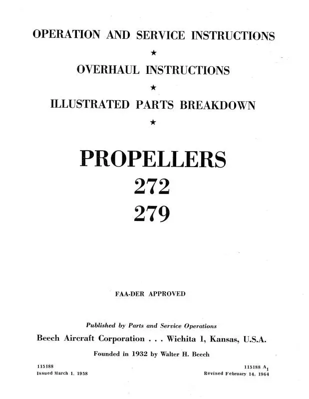 Beech 272, 279 Propeller Operation, Service, Overhaul, Parts (115188) 1