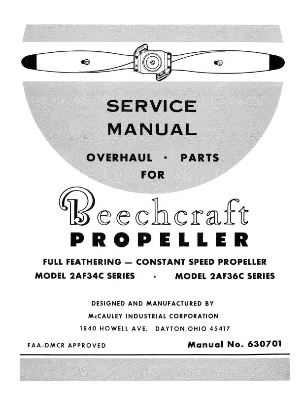 Beech 2Af34c, 2Af36c Series Service, Overhaul, Parts (630701) 1