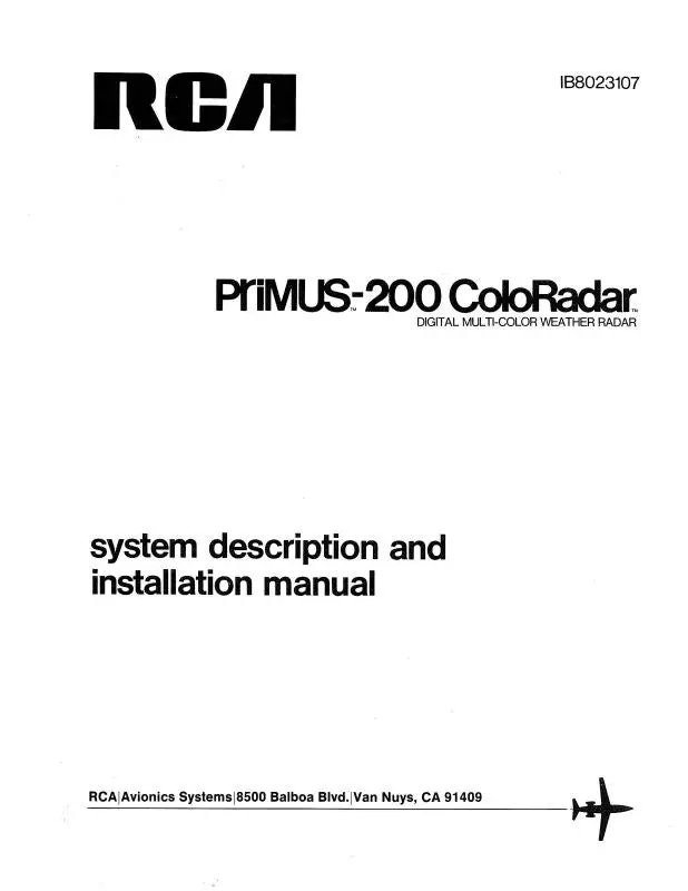 Rca - Primus - Honeywell - Sperry Primus 200 Color Radar  1979 System Description & Installation Manual (Ib8023107) 1