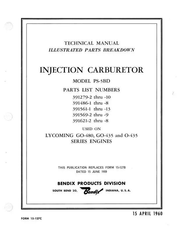 Bendix Ps-5Bd Injection Carburetor Illustrated Parts Breakdown (15-127C) 1