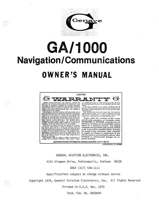Genave Ga-1000 Navigation-Comm Owner's Manual (Gnga1000-O-C) 1