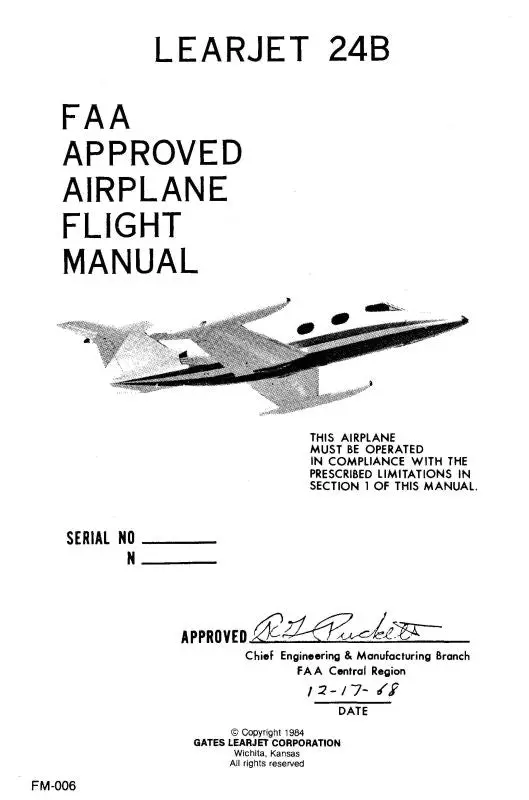Learjet Gates Learjet 24B 1968 Flight Manual (Fm-006) 1