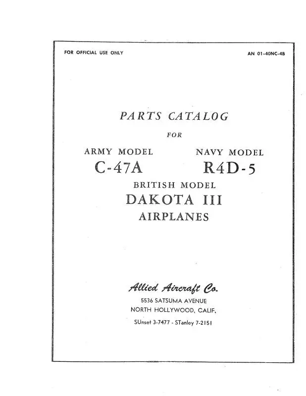 Mcdonnell Douglas C-47A, R4d-5 Parts Catalog (01-40Nc-4B) 1