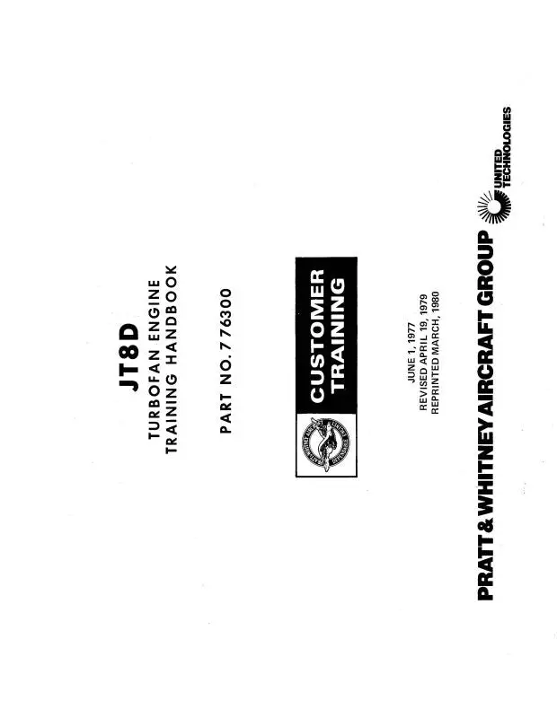 Pratt & Whitney Aircraft Jt8d Training Handbook Training Handbook (776300) 1