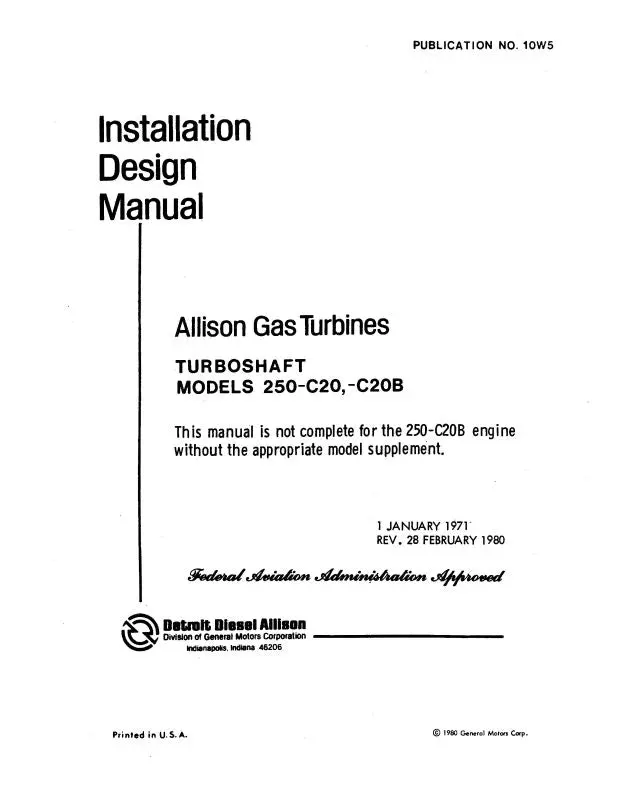 Allison 250-C20,C20b Gas Turbine Installation Design Manual (10W5) 1
