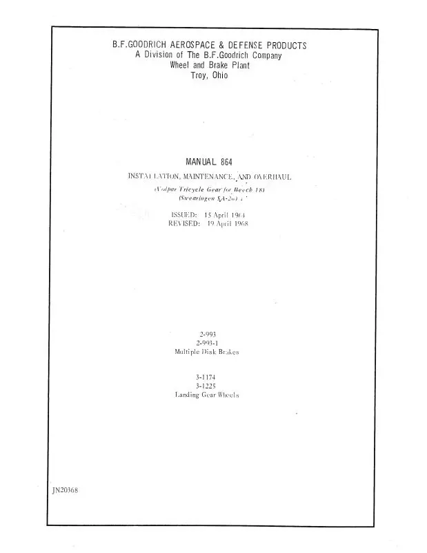 B.F. Goodrich Manual 864 1964 Installation, Maintenance, Overhaul (Jn20368) 1