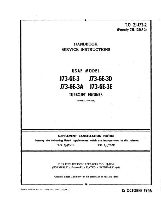 General Electric Company J73-Ge-3, -3A, -3D, -3E 1956 Maintenance Instructions (2J-J73-2) 1