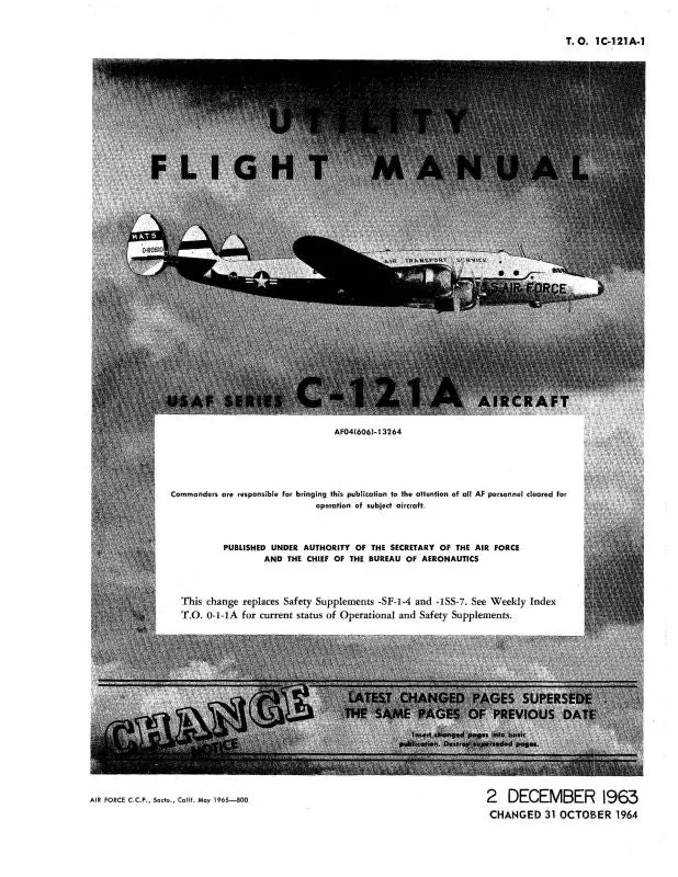 Lockheed C-121A Usaf Series 1963 Flight Manual (1C-121A-1) 1