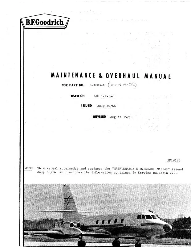 B.F. Goodrich Main Wheel Part #3-1003-4 1964 Maintenance, Overhaul Manual (Jn6165) 1