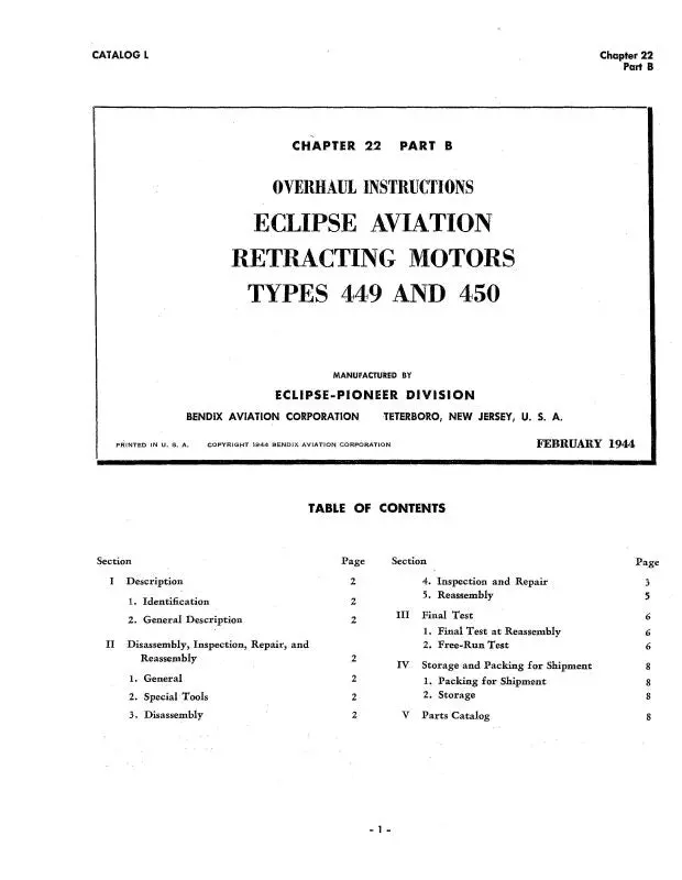 Bendix Retracting Motors 1944 Overhaul Instructions (Bxretractingmotors-C) 1