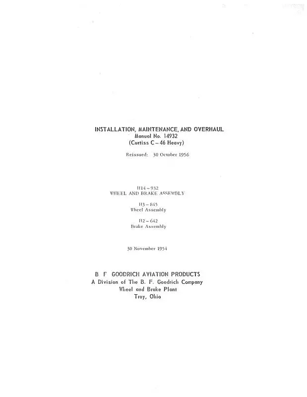 B.F. Goodrich Wheel & Brake Assembly 1954 Maintenance, Installation, Overhaul (No.-14932) 1