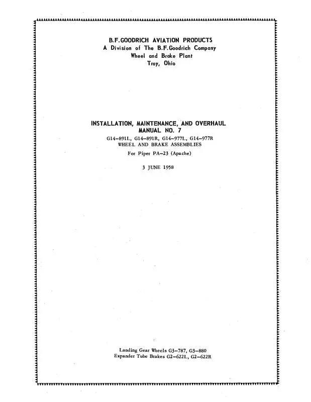 B.F. Goodrich Wheel & Brake Assembly Pa-23 Maintenance, Installation, Overhaul (No.-7) 1