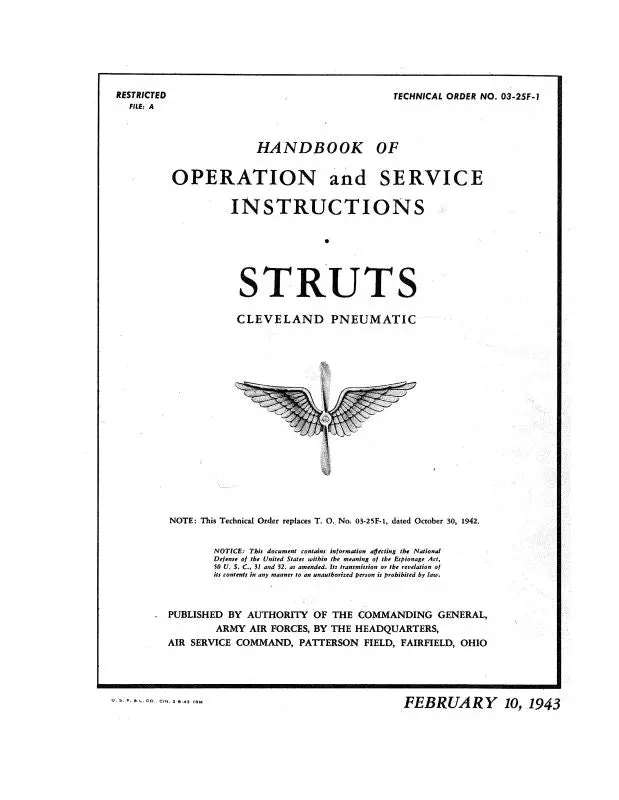 Cleveland Pneumatic Struts 1943 Operation & Maintenance (03-25F-1) 1