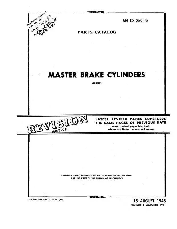 Bendix Master Brake Cylinders 1945 Parts Catalog (03-25C-15) 1