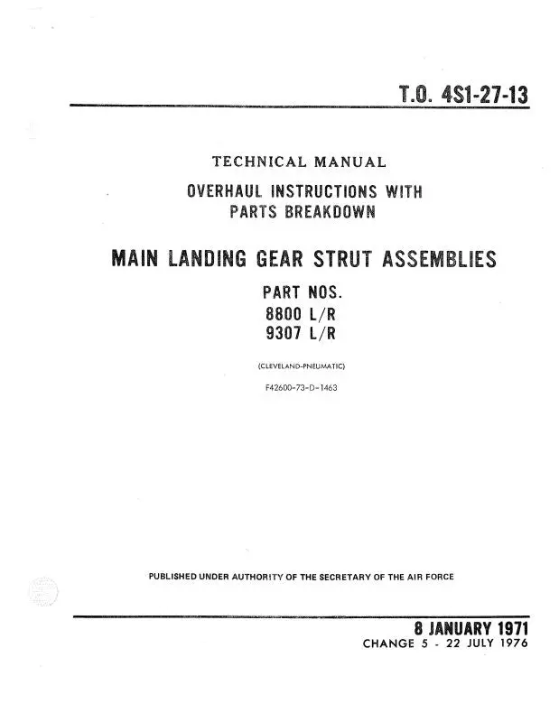 Cleveland Pneumatic Main Landing Gear Strut Assembly Overhaul Instructions With Parts Breakdown (4S1-27-13) 1