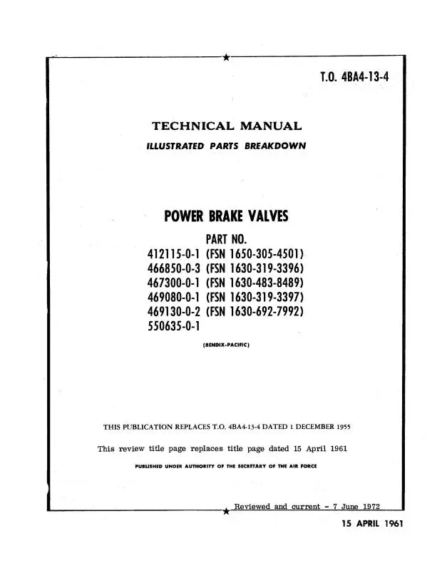 Bendix Power Brake Valves 1961 Illustrated Parts Breakdown (4Ba4-13-4) 1