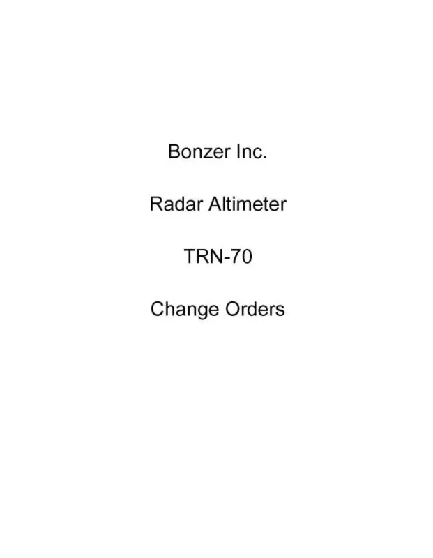 Bonzer Inc Trn-70 Change Orders Change Orders (Bztrn7o-Changes) 1