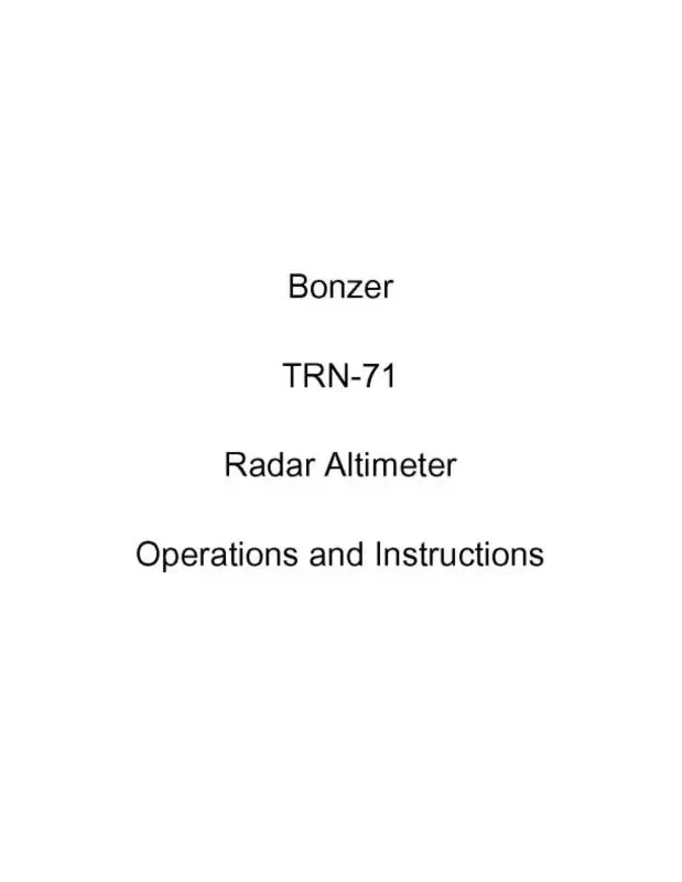 Bonzer Inc Trn-71 Radar Altimeter & Acc. Operation & Installation (Trn71-Op-C) 1