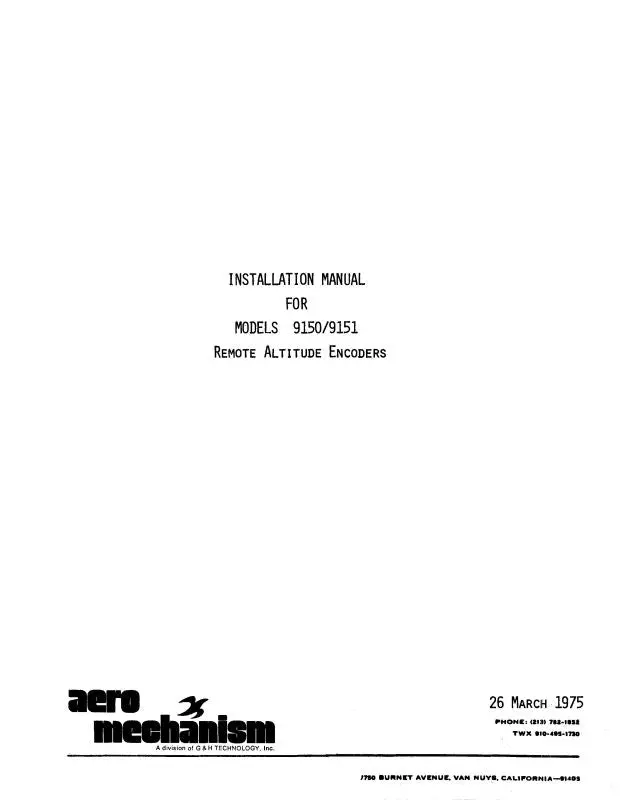 Aero Mechanism Models 9150 9151 Installation Manual (A%9150/9151-75-In-C) 1