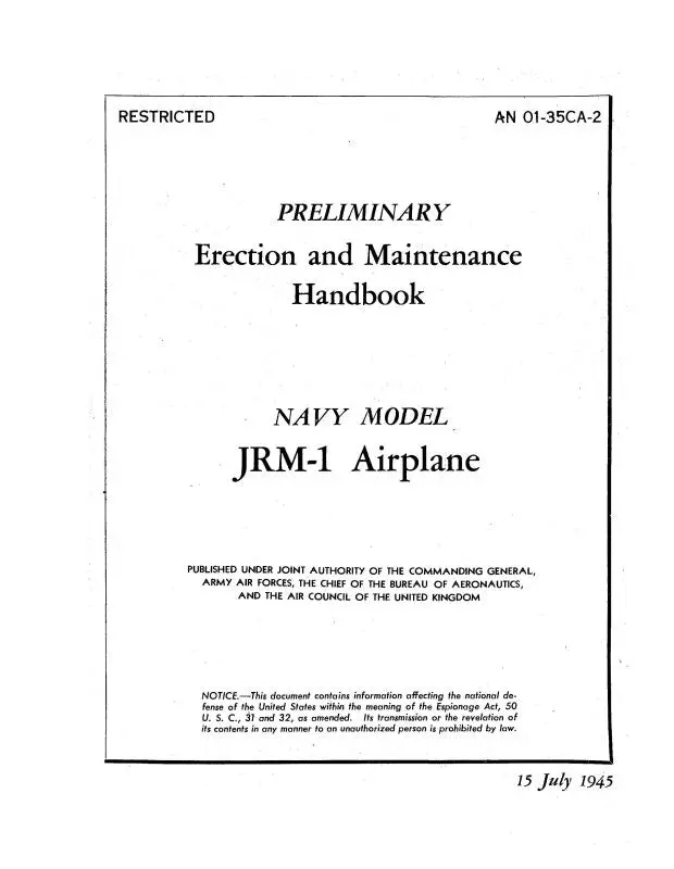 Martin Jrm-1 Navy Model 1945 Erection & Maintenance (01-35Ca-2) 1