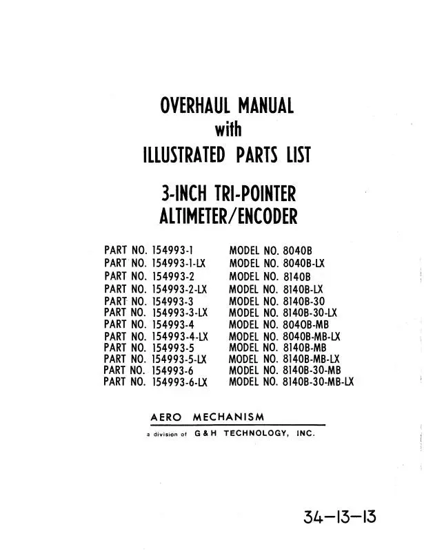 Aero Mechanism 8040B Thru 8140B-30-Mb-Lx Overhaul With Illustrated Parts (34-13-13) 1