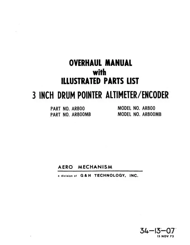 Aero Mechanism Model Ar800, Ar800mb 1973 Overhaul With Illustrated Parts (34-13-04) 1