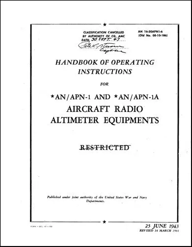 Us Government An-Apn-1 & An-Apn-1A 1943 Handbook Of Operating Instructions (16-30Apn1-6) 1