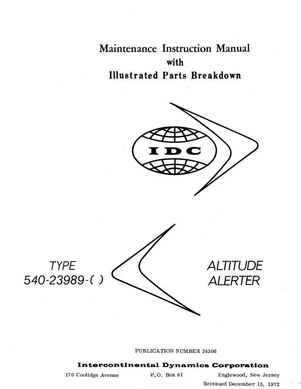 Intercontinental Dynamics Corp Altitude Alerter 1972 Maintenance Manual With Illustrated Parts (24306) 1