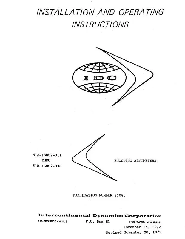 Intercontinental Dynamics Corp Encoding Altimeters 1972 Installation & Operating Instructions (25843) 1