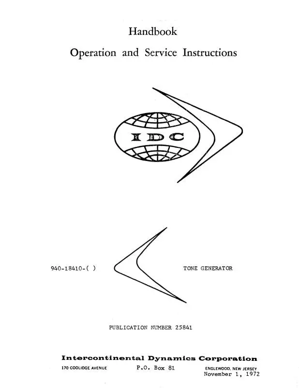 Intercontinental Dynamics Corp Tone Generator 1972 Operation And Service Instructions (25841) 1