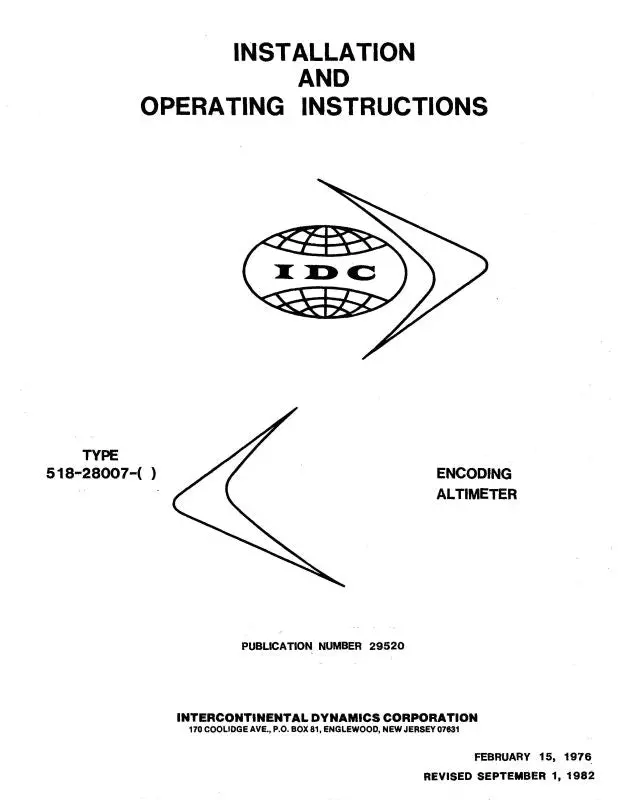 Intercontinental Dynamics Corp Encoding Altimeters 1976 Installation & Operating Instructions (29520) 1