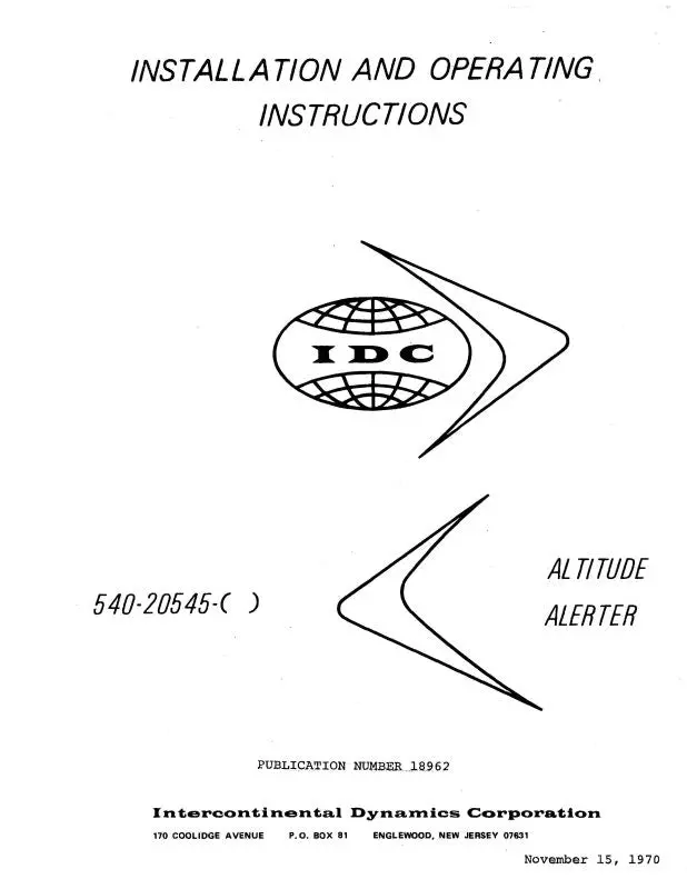Intercontinental Dynamics Corp Altitude Alerter 1970 Installation & Operating Instructions (18962) 1