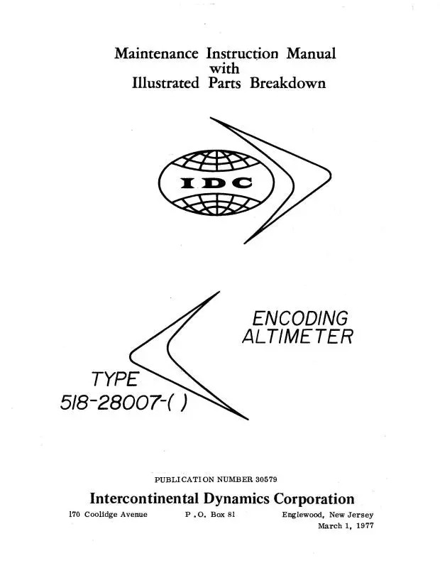 Intercontinental Dynamics Corp Encoding Altimeters 1977 Maintenance Manual With Illustrated Parts (25844) 1