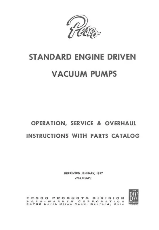 Pesco Standard Engine Driven Vacuum Pump Operation, Service, Overhaul, Parts (Pestandardengine-M-C) 1